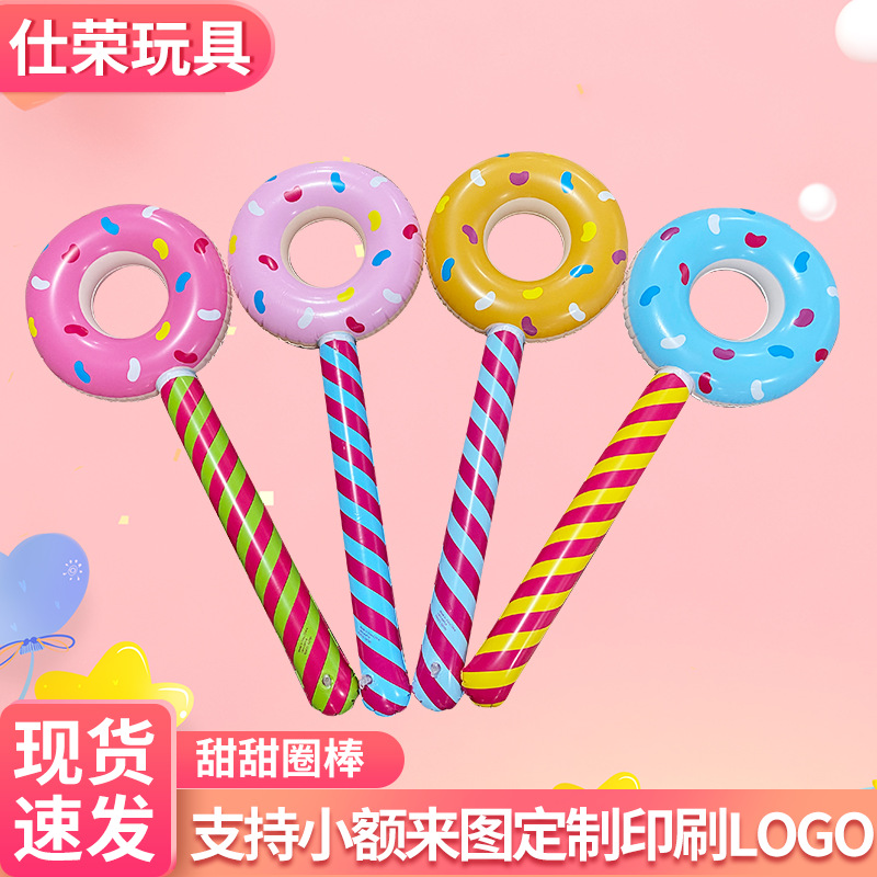 Children's PVC donut inflatable sticks, inflatable props for street vendors and night markets, donut lollipop toys, wholesale from manufacturers.