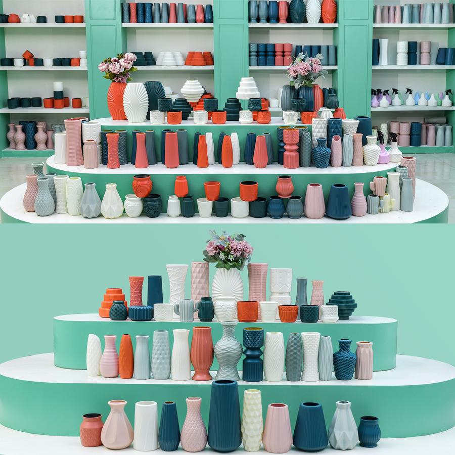 Jarrón decorativo de plástico estilo nórdico, resistente a caídas