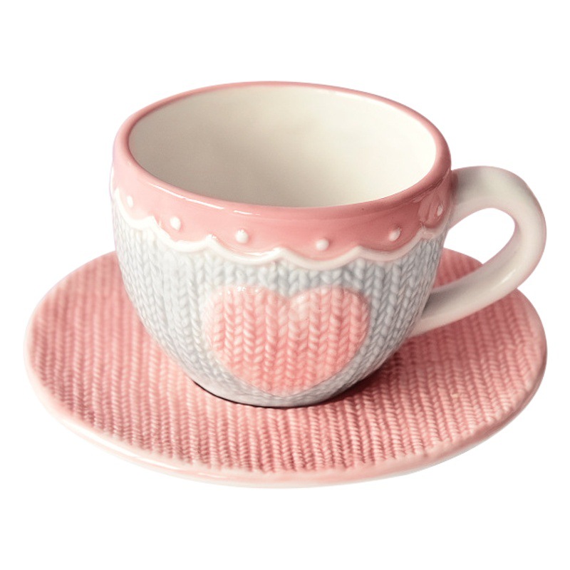 Lindo taza de café de cerámica y platillo traje creativo chica Rosa regalo europeo tarde té taza amor alivio té conjunto