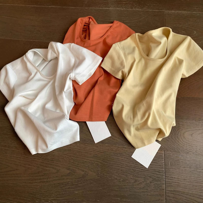 Dai Jiawen Solid Color Short-sleeved T-shirt Women's Summer New All-match Simple Basic Slimming Top