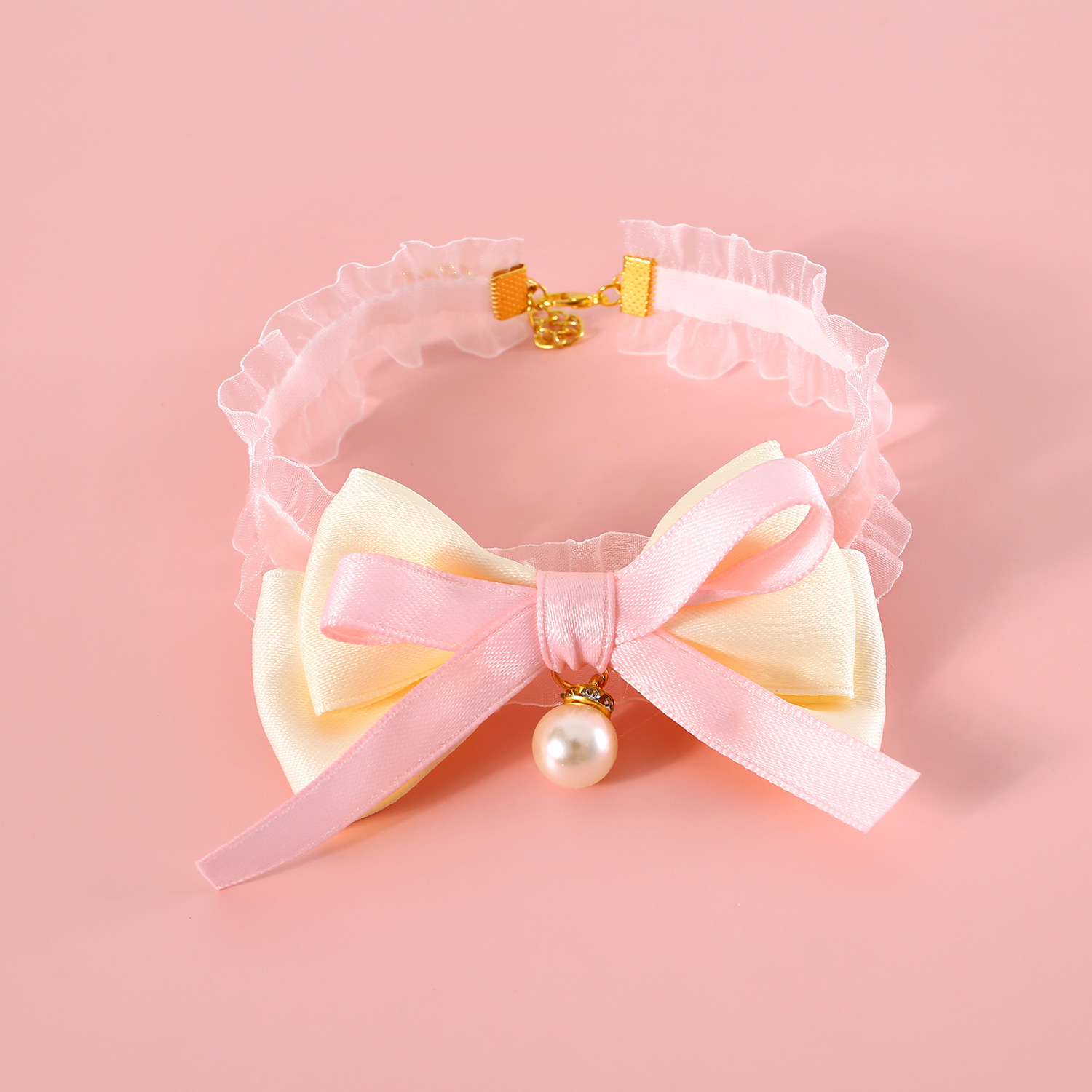 Pet princesa collar de arco de terciopelo de perla encaje elástico gatos perros collar accesorios ajustables de cumpleaños