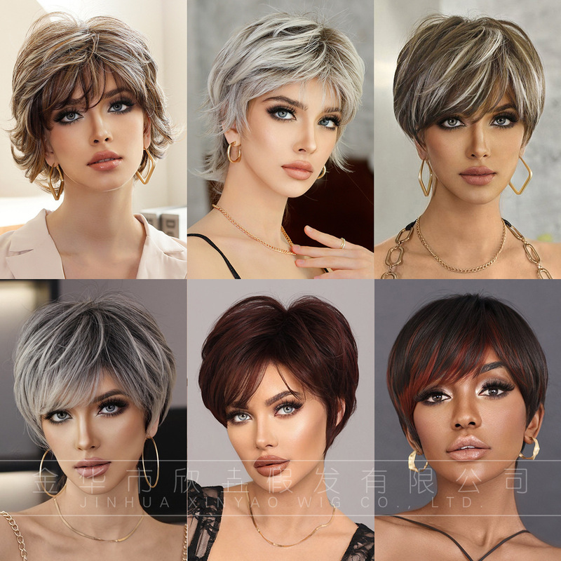 Multiple Options Available | European and American Style Wig for Middle-Aged Women, Layered Short Synthetic Wig for Summer.