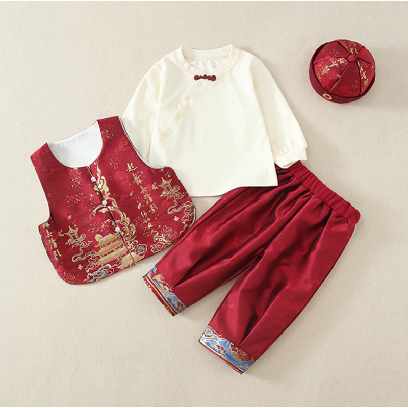 男宝宝周岁礼服婴儿衣服冬装新中式婴幼儿汉服唐装加绒加厚四件套|undefined