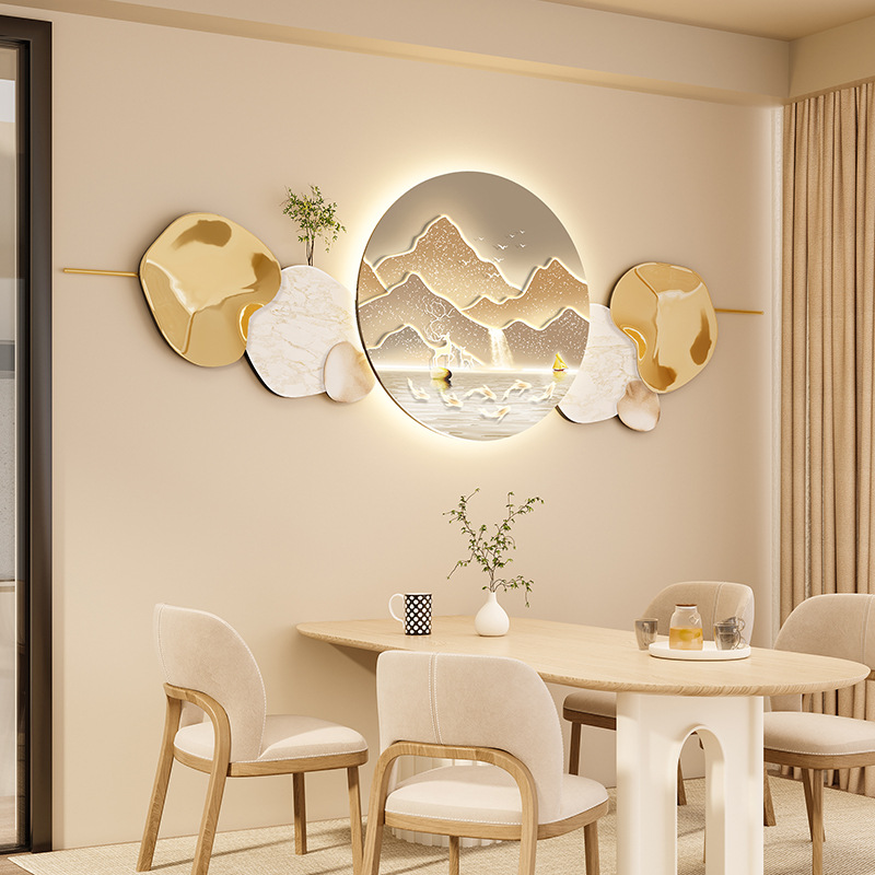 New Restaurant Hanging Painting Led Luminous Decorative Painting Mural Stone to Run High-End Dining Table Corridor Wall Hanging Painting