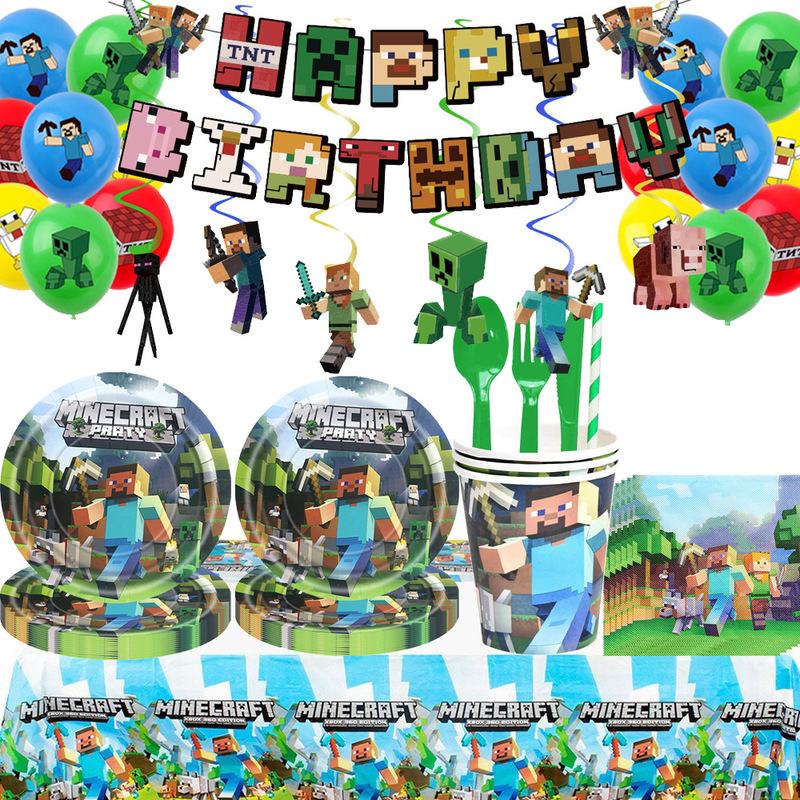 New Minecraft Themed Birthday Party Flag Tableware Decoration Pixel War Dinner Plate