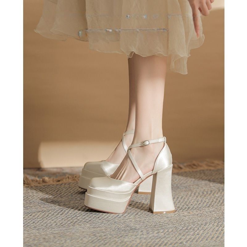 High-Quality Cross-Strap Chunky Heel Platform High Heels for Women, New Wedding Shoe Artifact, Wedding Shoes, Banquet Toast Bridal Shoes