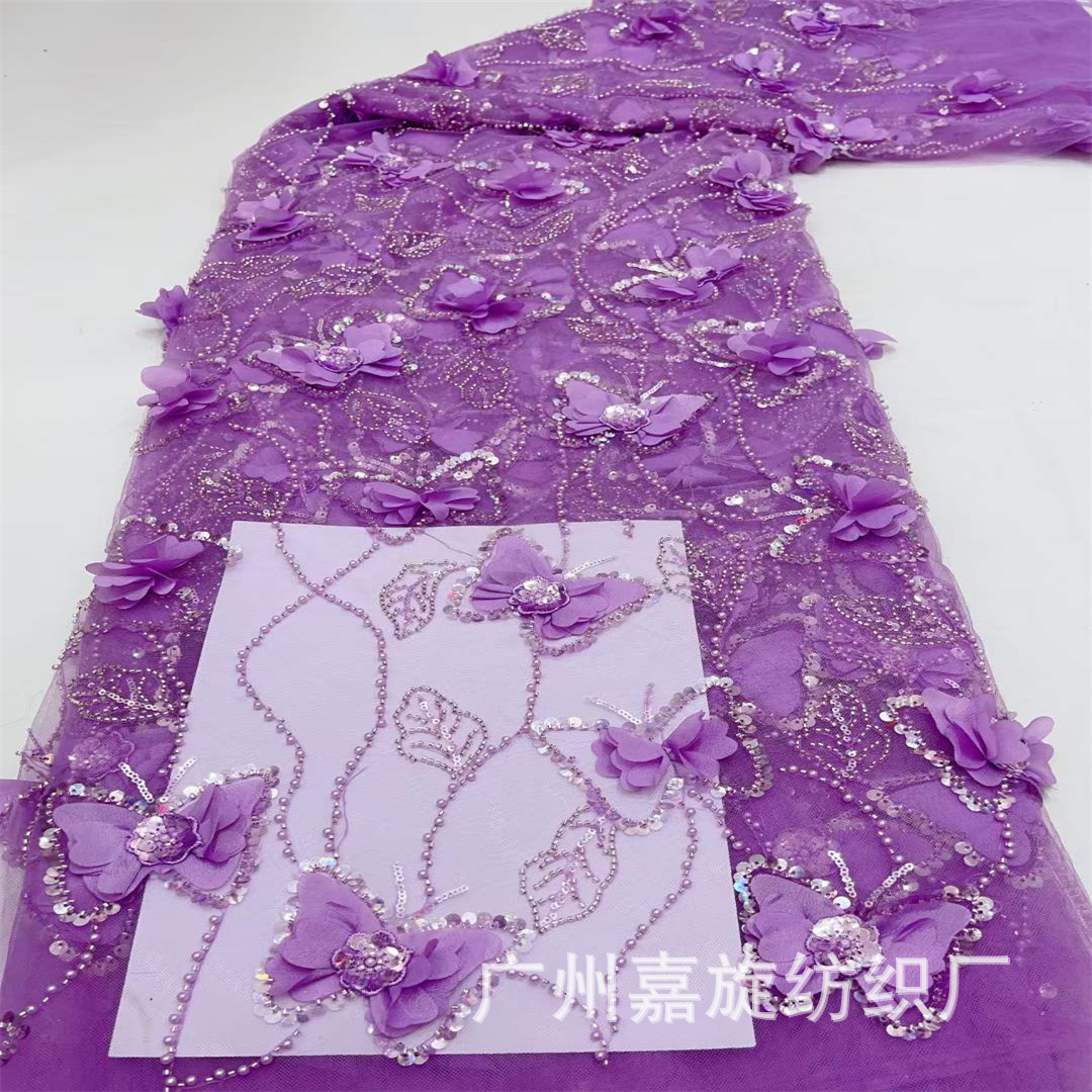Nueva flor de mariposa tridimensional tubo de cuentas hecho a mano lentejuelas tela bordada vestido fresco pequeño tela para niños JX4146 image 7