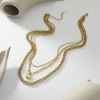 Golden stone inlay, choker, necklace, chain, set, suitable for import, 14 carat white gold