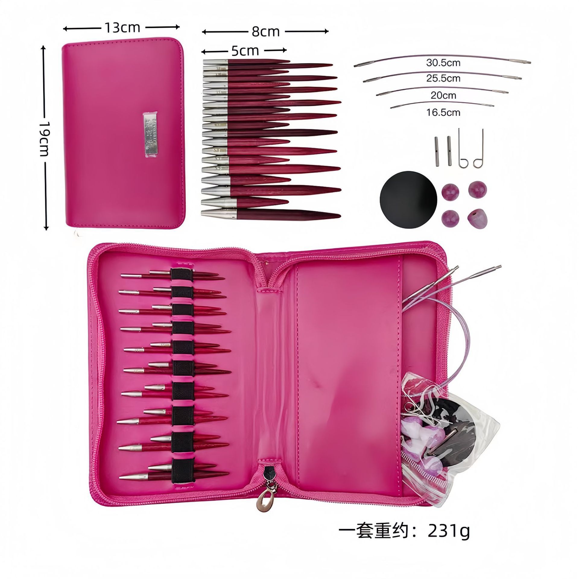 El conjunto de aguja de anillo desmontable cambia la cuerda colorida varilla de tejido aguja alargada pu herramienta de tejido carbonizada aguja de bambú anillo