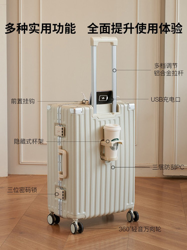 New Multifunctional Luggage for Women Students, Instagram Influencer Password Box, 20-inch Male Check-in Rolling Suitcase with Aluminum Frame Travel Bag