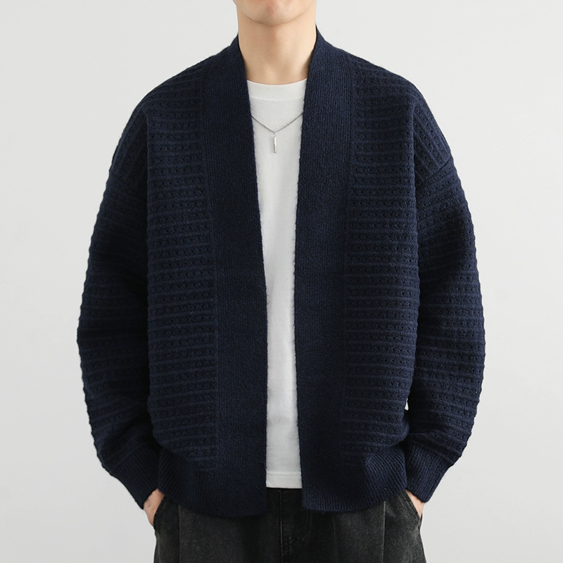 Мужской демисезонный трендовый кардиган, свитер, шерстяной плащ, oversize, V-образный вырез, стиль высокого качества