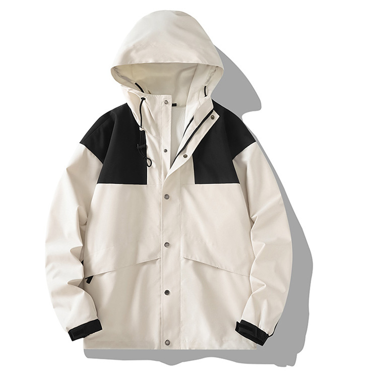 Montaña al aire libre función de color combinado chaqueta encapuchada estampado chaqueta suelta hombre caminata casual a prueba de viento chaqueta de pareja