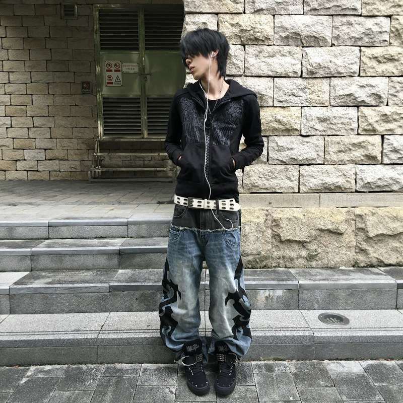 Cross-border European, American, and Asian culture Y2K dark-style printed cardigan hoodie, regular shoulder jacket for men and women, autumn and winter Cross-border European, American, and Asian culture Y2K dark-style printed cardigan hoodie, regular shoulder jacket for men and women, autumn and winter