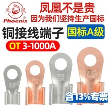 正品凤凰OT开口鼻铜接线端子国标铜鼻子铜接头铜线耳紫铜镀锡电瓶