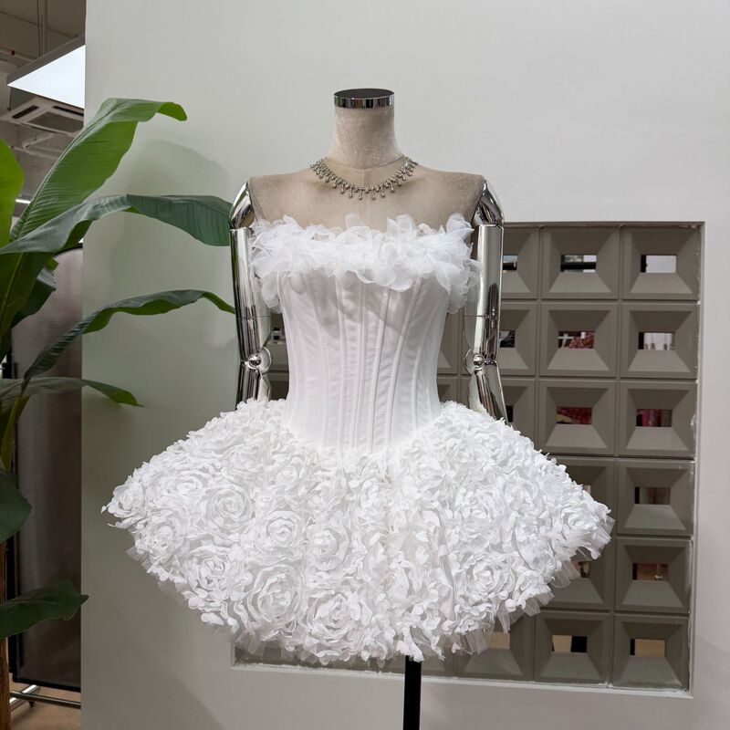 Amazon Birthday Dinner Whitening Niche Vietnamese Design Style Puffy Fishbone Ballet Girl Dress with Straps