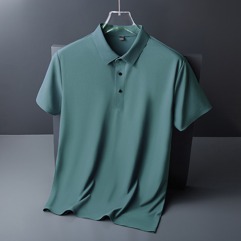 Camiseta de hielo de manga corta clásica multicolor de manga corta de verano nueva camiseta transpirable para hombres de negocios ligero con solapa absorbente de sudor