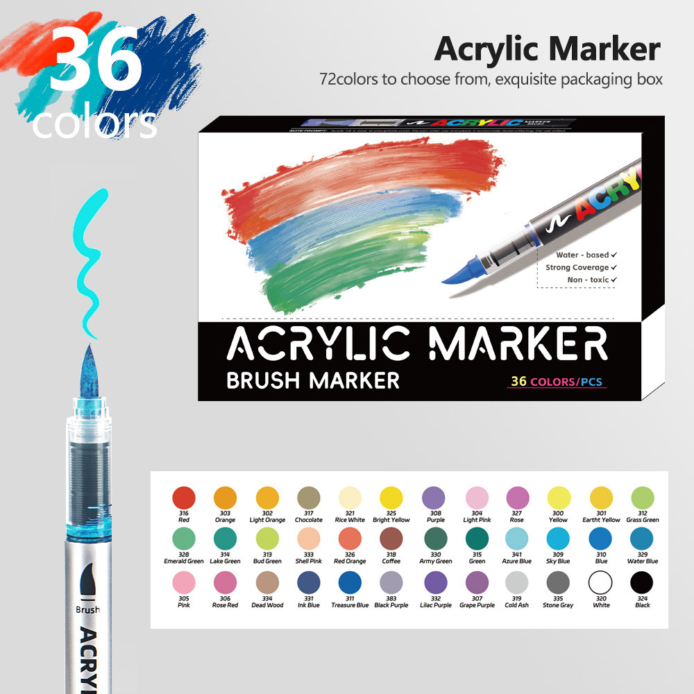 Pluma acrílica de líquido directo Cepillo de pintura de cabeza suave de 72 colores Pincel de graffiti de bricolaje de estudiante Pluma de punta suave Spot al por mayor