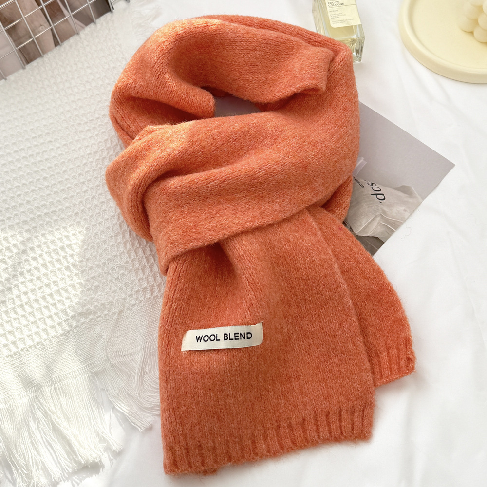 韩系氛围感纯色针织毛线围巾女秋冬季仿羊绒冬天保暖小围脖男批发