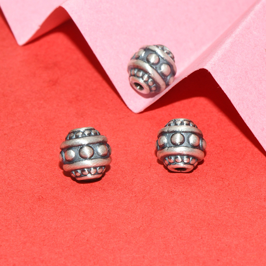 S99 Pure Silver Concave-Convex Spacer Beads with Six-Word Mantra, Loose Beads for DIY Handmade Beading, Stringing, and Barrel Bead Accessories