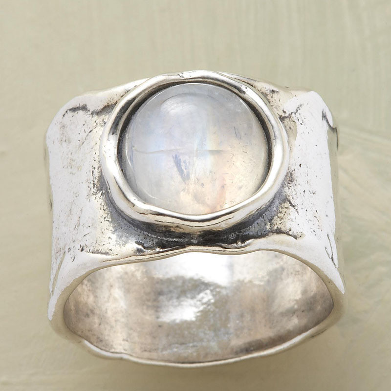 Longrui Cross-Border Hot-Selling Jewelry European and American Fashion Retro Moonstone Ring Wide Men's Ring Wholesale