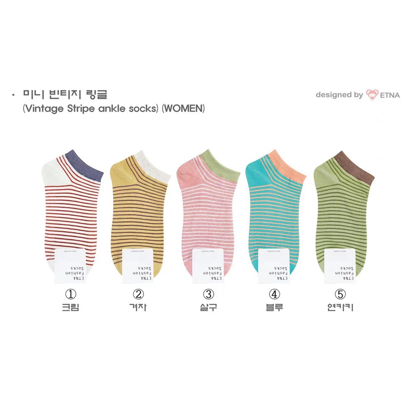 Spring New in stock thin cotton women's socks commuter sports colorful striped adult low-top low-cut ETNA South Korea socks