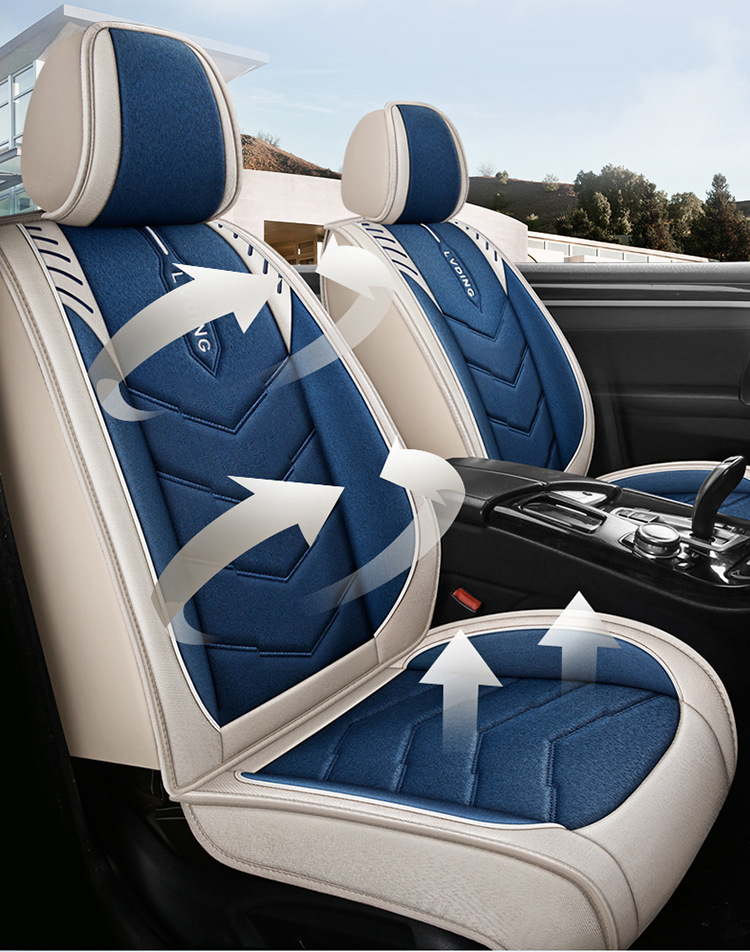 Four-Season Universal Fabric Seat Cover, Car Seat Cover, All-Inclusive Seat Cushion, New Five-Seater Fully Enclosed Linen Car Seat Cushion