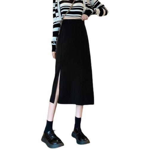 Plus-size suit pants 2024 autumn new high-waisted slimming A-line skirt with slits black bustier dress