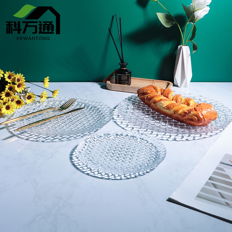 European-Style Woven Pattern Transparent Glass Plate Set for Home Use, Light Luxury Fruit Plate, High-End Sushi Snack and Western Food Plate European-Style Woven Pattern Transparent Glass Plate Set for Home Use, Light Luxury Fruit Plate, High-End Sushi Snack and Western Food Plate