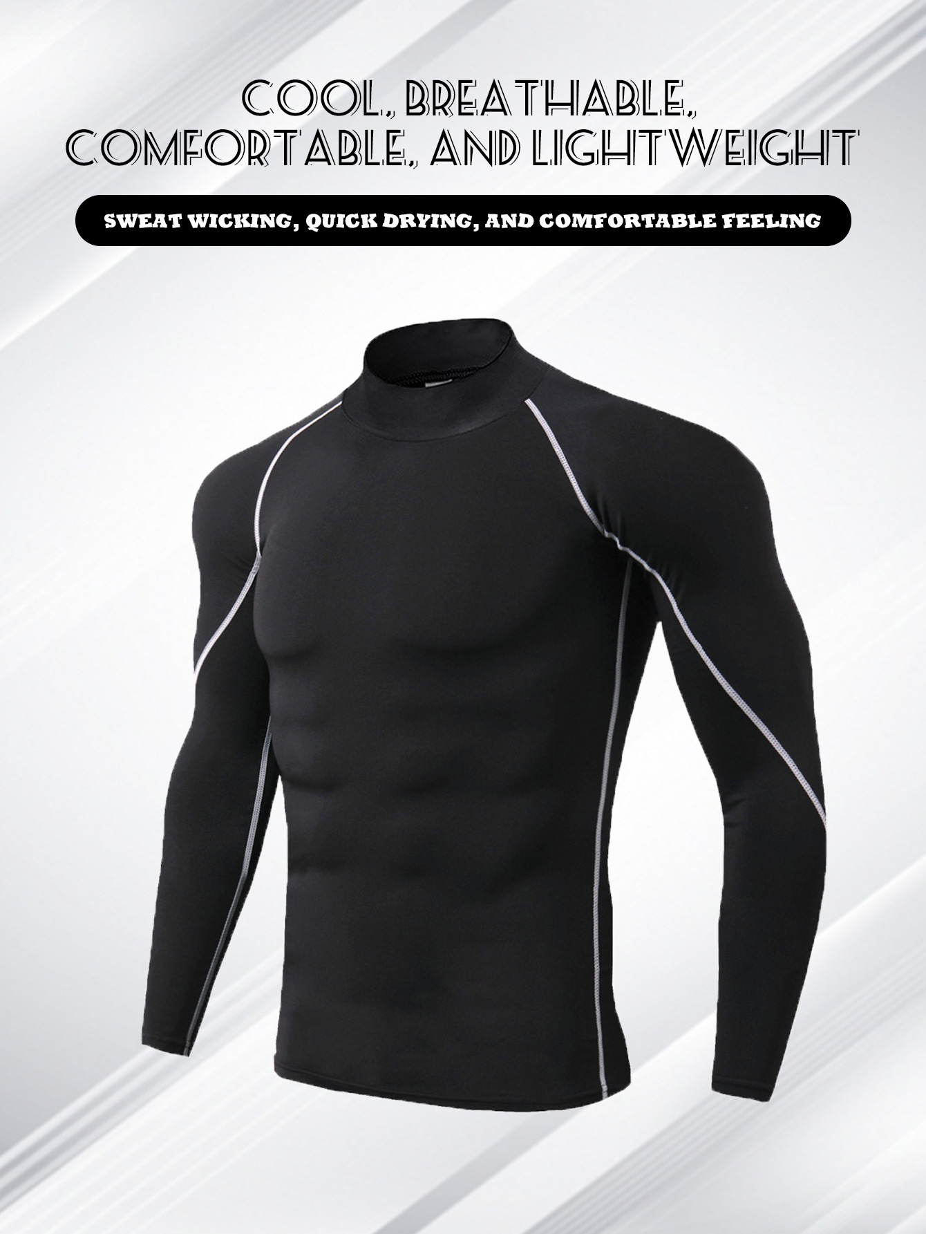 Ropa de fitness de cuello alto de código de belleza Camiseta de secado rápido elástica de manga larga para hombres Ropa para correr Entrenamiento de baloncesto Top de deportes al aire libre