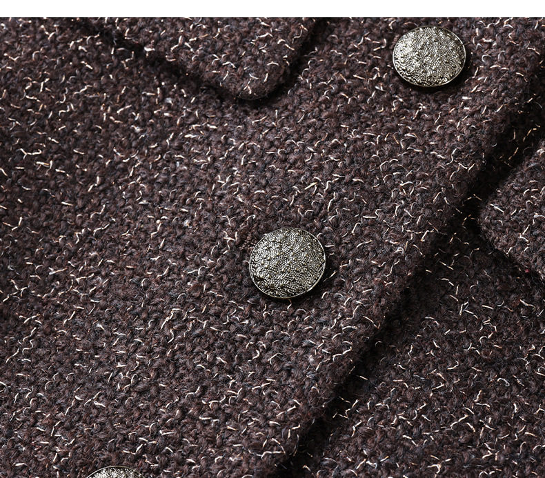 Áo khoác nữ dáng ngắn dạ tweed len có thắt lưng kiểu sơ mi chiết eo — Màu đỏ rượu Port chi tiết 15