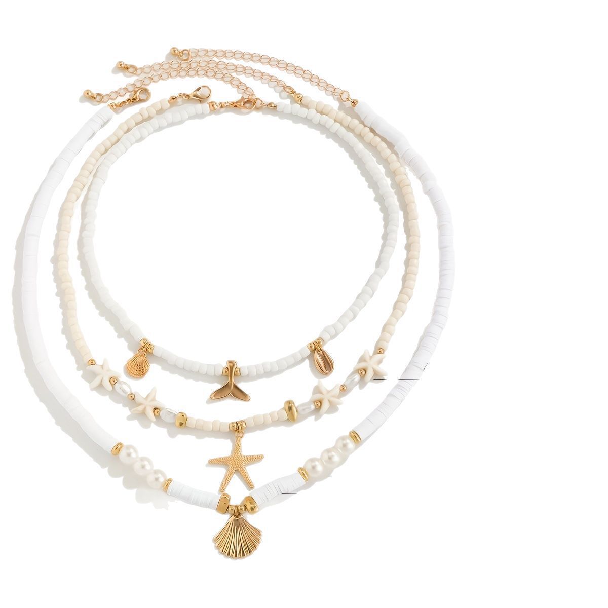 Set collana tre pezzi stella marina conchiglia e perle stile mare_voghion.com