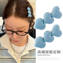 现货~韩国东大门代购 EARLOBE 气质立体心型牛仔女士边夹刘海发夹