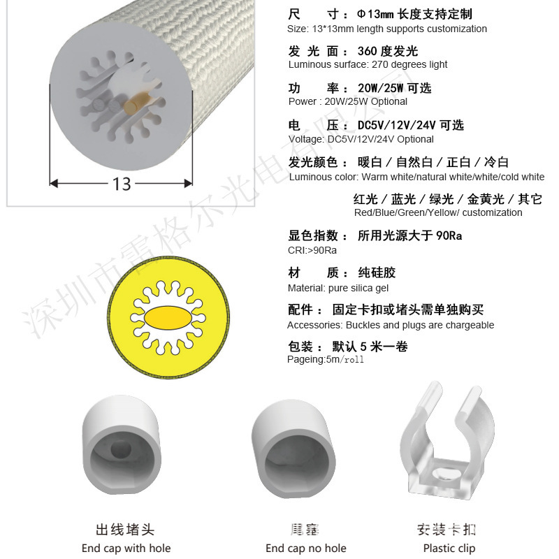 LED圆形霓虹条13 16 19 20 22 30直径幻彩硅胶灯带360度发光270度|undefined