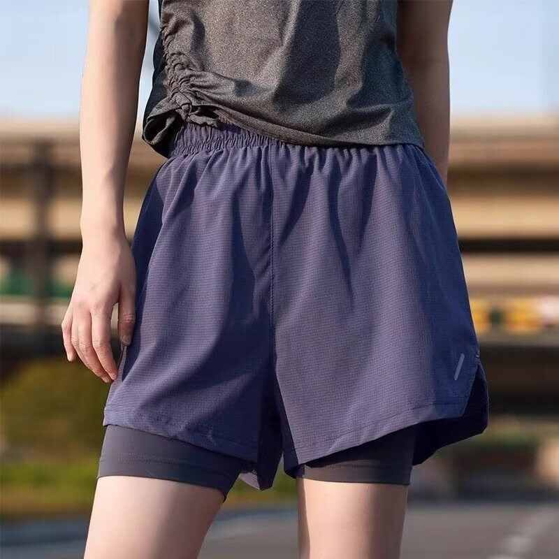 Summer Yoga Two-In-One Sports Shorts for Outdoor Petite Girls Running Quick-Drying Large Size A-Line Pants Fake Two Pieces