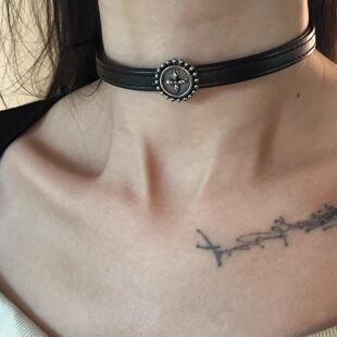 Diablo Niche Design Sweet Cool Spice Girl Style Black Neck Ring Choker Leather Cruciferous Short Collar Accessories