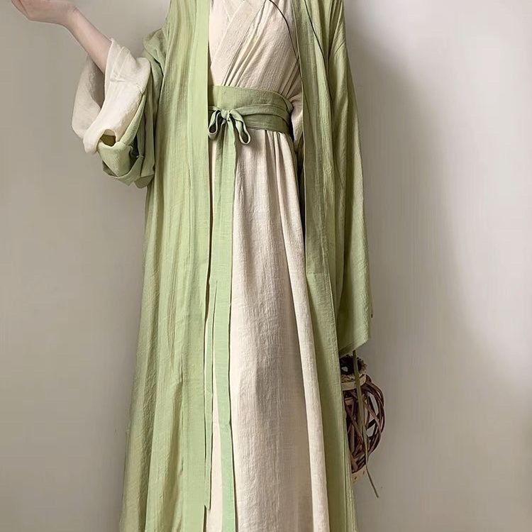 Original Unadorned Hanfu Ancient Style Chinese Jin Dynasty Style Straight Hem Large Sleeve Wei Jin Suit Improved for Daily Spring and Autumn Use