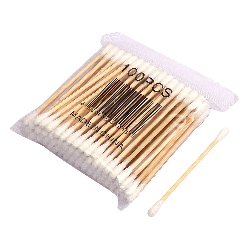 Venta al por mayor desechable hisopo de madera de doble cabeza hisopo de limpieza en caja hisopo de enfermería multiusos