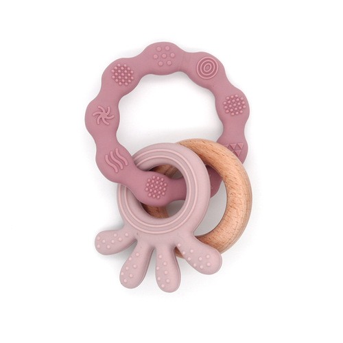 New Octopus Maple Wood Baby Teether Food-Grade Baby Grinding Toy Silicone Baby Intelligent Toy