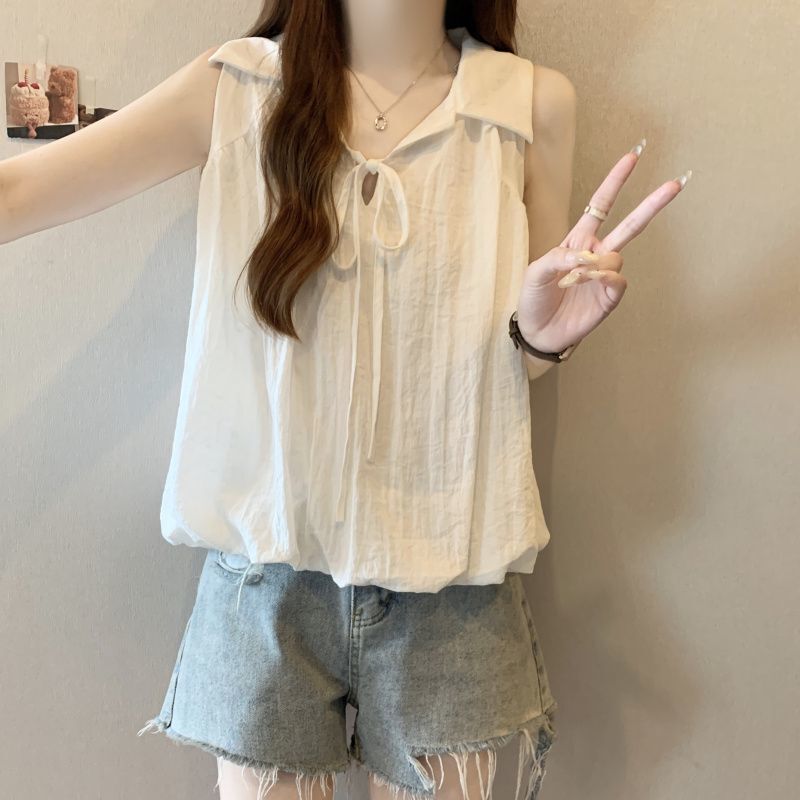 Summer New Style Lace-Up Floral Shirt Vest, Fashionable and Youthful, Age-Reducing, Slimming, Versatile Sleeveless Top for Women