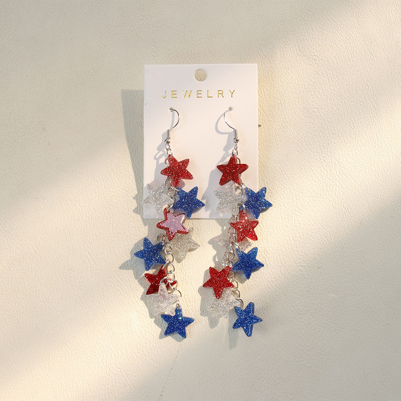 American Independence Day Red, White, and Blue Striped Flag Star Usa Classic Long Acrylic Pendant Earrings for Women American Independence Day Red, White, and Blue Striped Flag Star Usa Classic Long Acrylic Pendant Earrings for Women