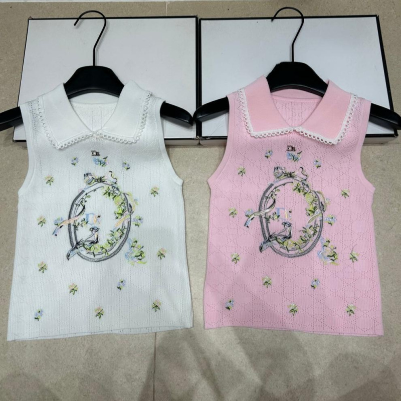 Trendy Brand Knit D-Brand Letter Floral Mirror Lapel Sleeveless Vest Slimming Versatile Women's Top 26 Summer New Style Trendy Brand Knit D-Brand Letter Floral Mirror Lapel Sleeveless Vest Slimming Versatile Women's Top 26 Summer New Style