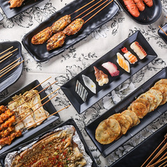 Melamine imitating porcelain tableware plate black plastic creative barbecue plate dish hotpot dish meat dish for commercial use