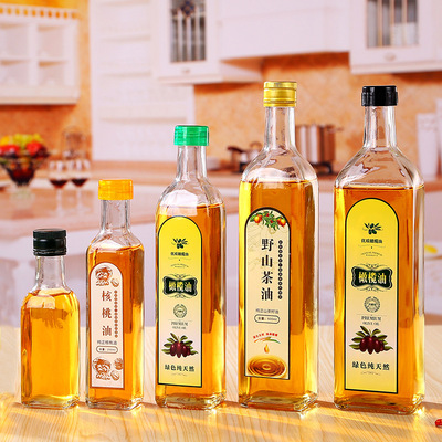 墨绿色方形圆形透明橄榄油玻璃瓶山茶油瓶食用核桃油空瓶密封包装|ru