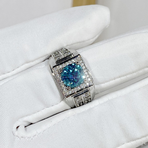 Luxurious open-plated PT950 platinum eight hearts and eight arrows blue-green zircon moissanite full diamond men's ring