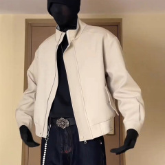 米杏色立领工装飞行员夹克男秋季cleanfit短款棒球服美式正肩外套