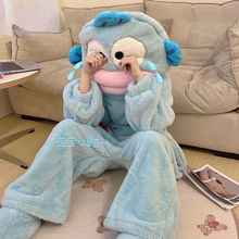 可爱小丑鱼女珊瑚绒连体睡衣加厚保暖秋冬卡通搞怪情侣睡袍长款