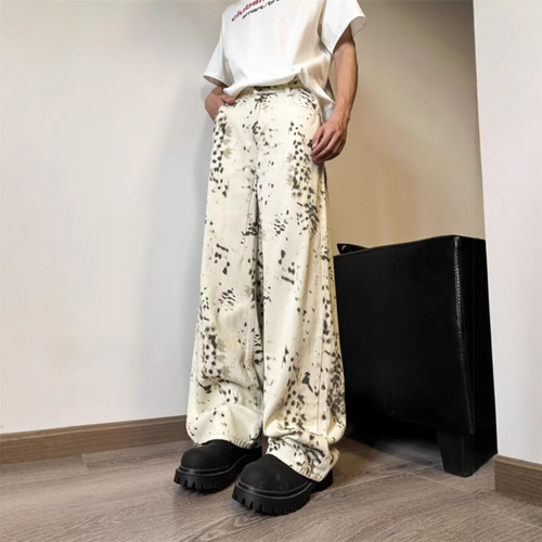 New Men's Jeans 2025 Spring and Summer American Retro Personality Wide Leg Floor-Length Loose Casual Couple Pants