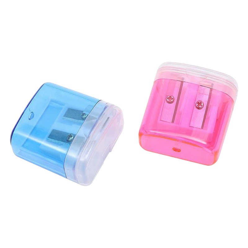 Пластиковая прозрачная точилка для карандашей, четырехцветная точилка для карандашей с двойным отверстием, ручная точилка для карандашей, канцелярские принадлежности для учащихся начальной школы