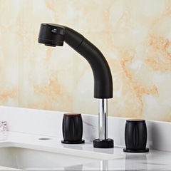 444Z wholesale bathroom lifting pull-out golden black bathtub three-hole hot and cold faucet wash basin basin