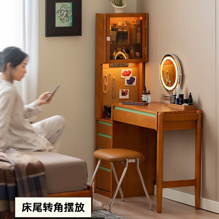 Tocador de madera maciza medieval, gabinete de almacenamiento, mesa de maquillaje pequeña, armario, dormitorio principal integrado, hogar, nuevo espejo 2024